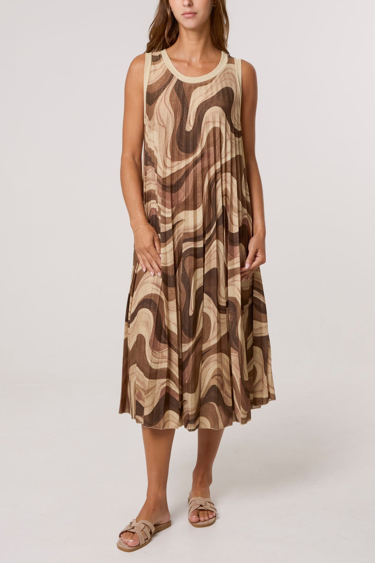Lurex Wave Print Pleated Dress