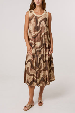 Lurex Wave Print Pleated Dress