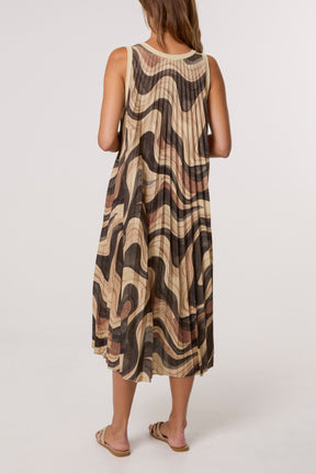 Lurex Wave Print Pleated Dress