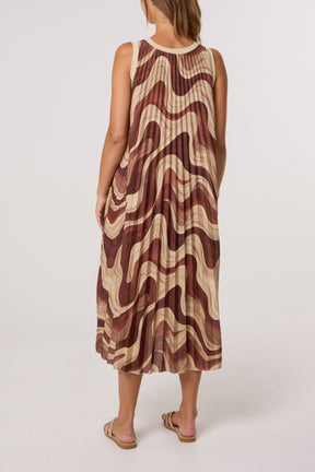 Lurex Wave Print Pleated Dress