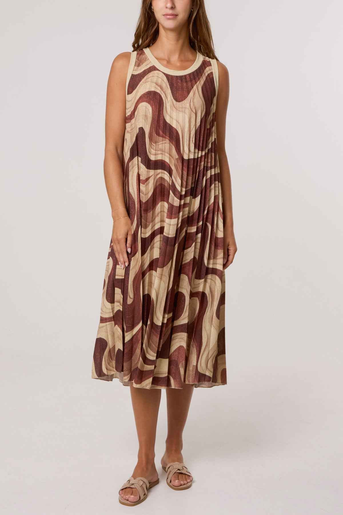 Lurex Wave Print Pleated Dress