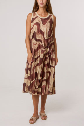 Lurex Wave Print Pleated Dress