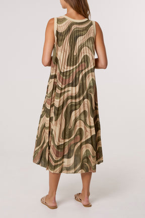 Lurex Wave Print Pleated Dress
