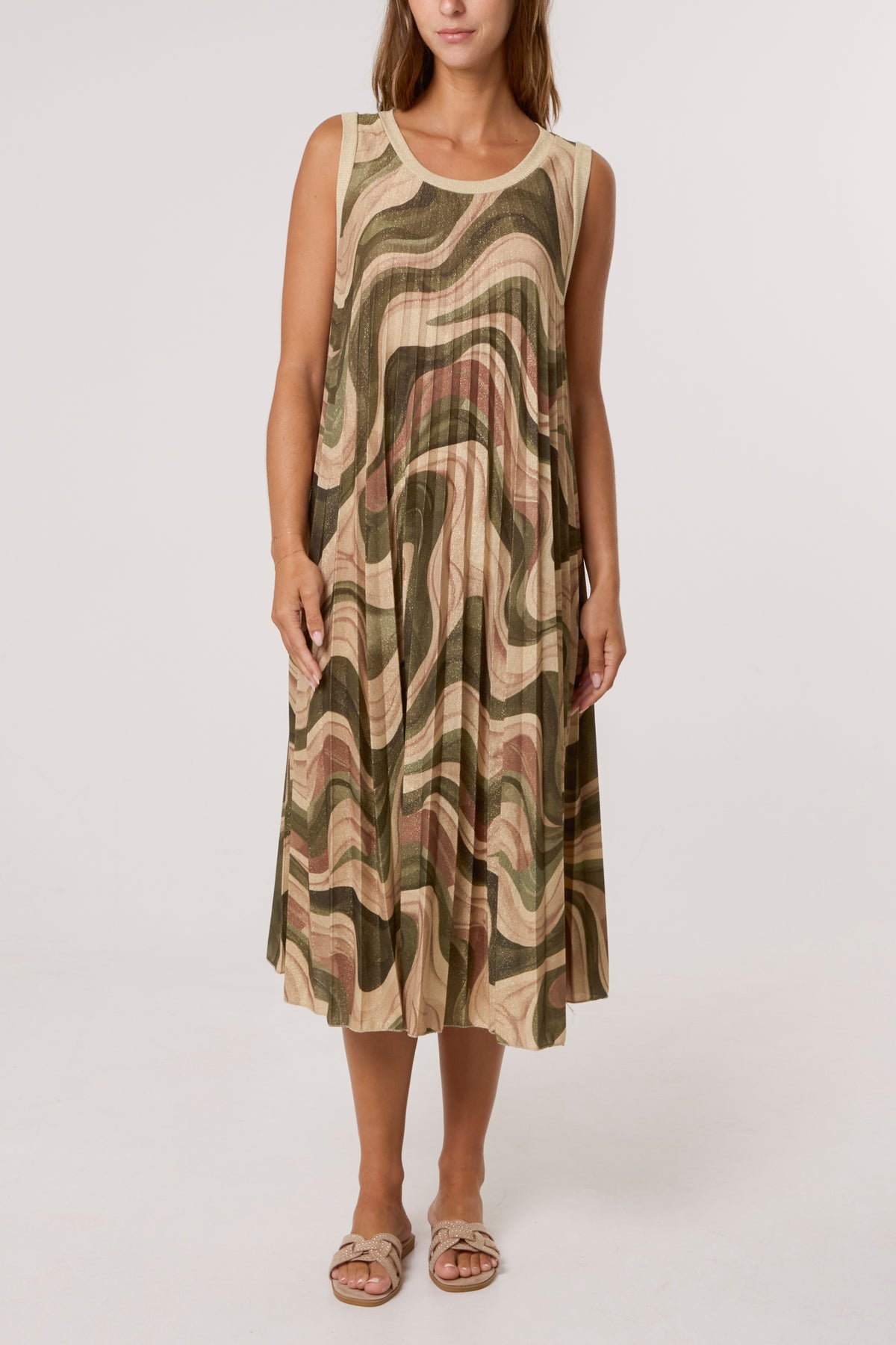 Lurex Wave Print Pleated Dress