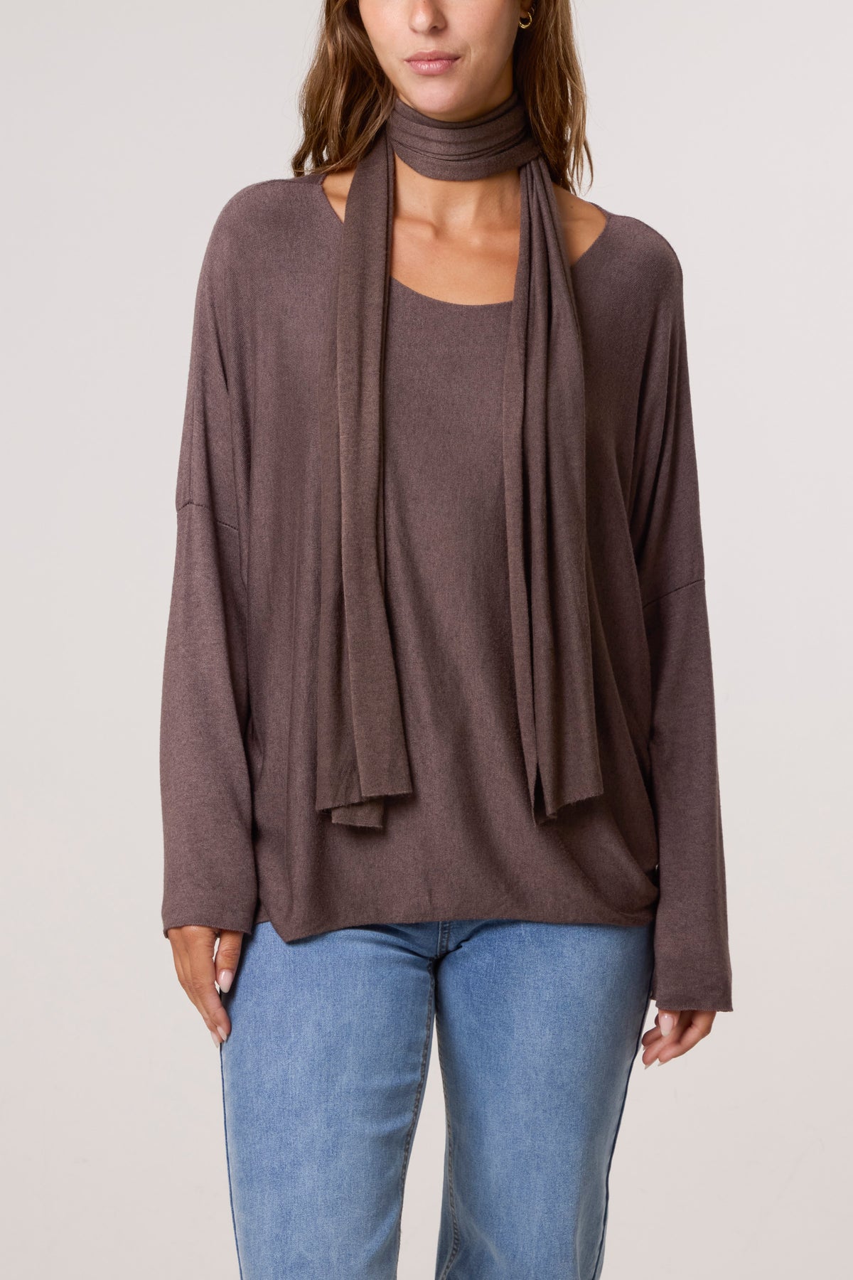 Wool Blend Crew Neck Jumper & Scarf