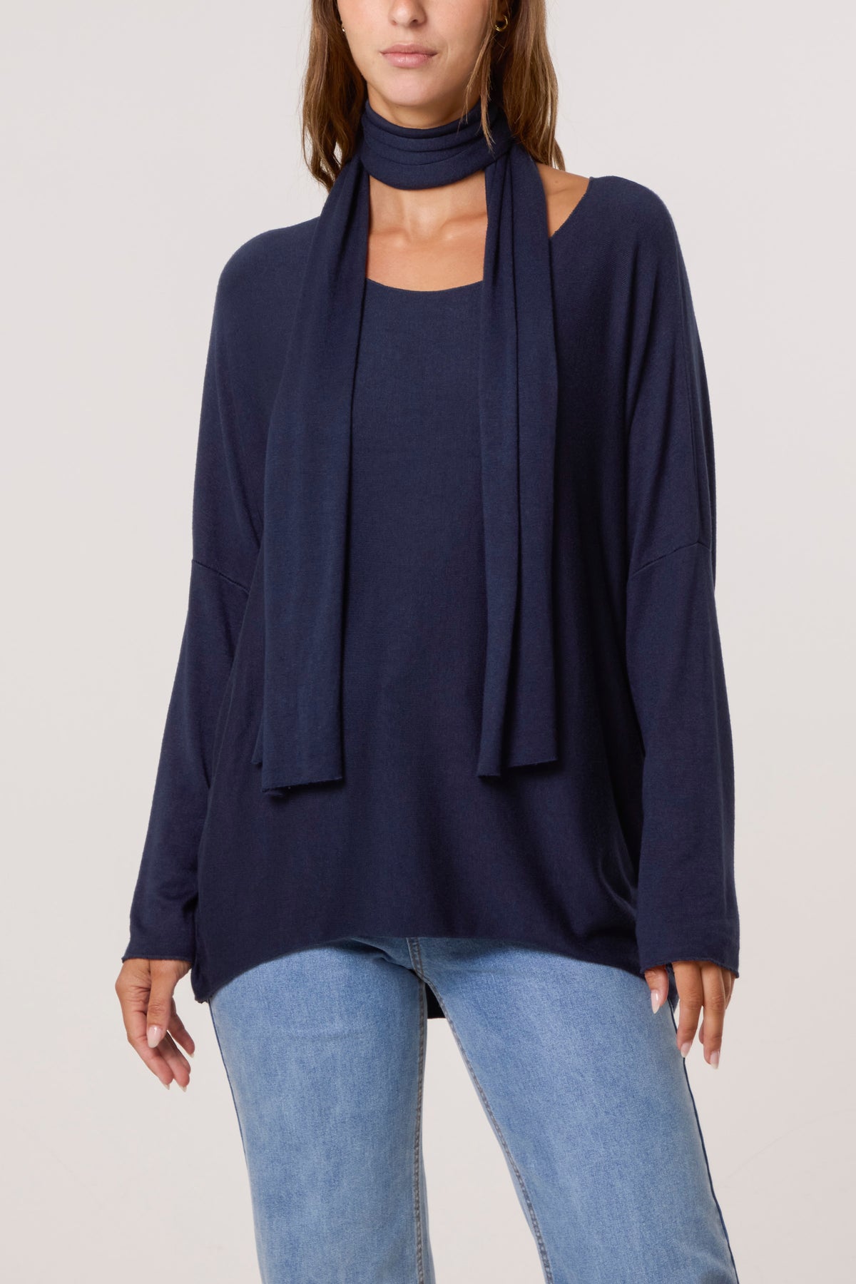 Wool Blend Crew Neck Jumper & Scarf