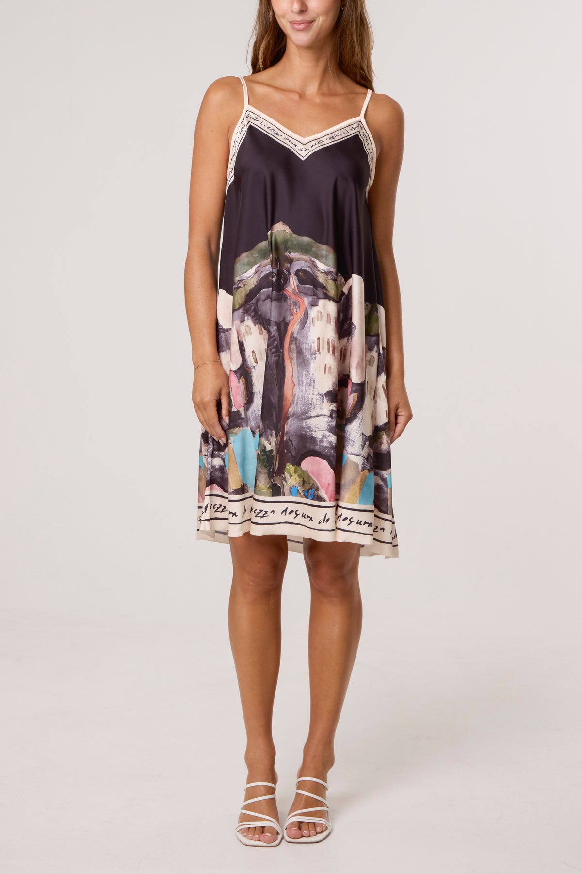Satin Cami Border Print Mini Dress