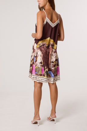 Satin Cami Border Print Mini Dress
