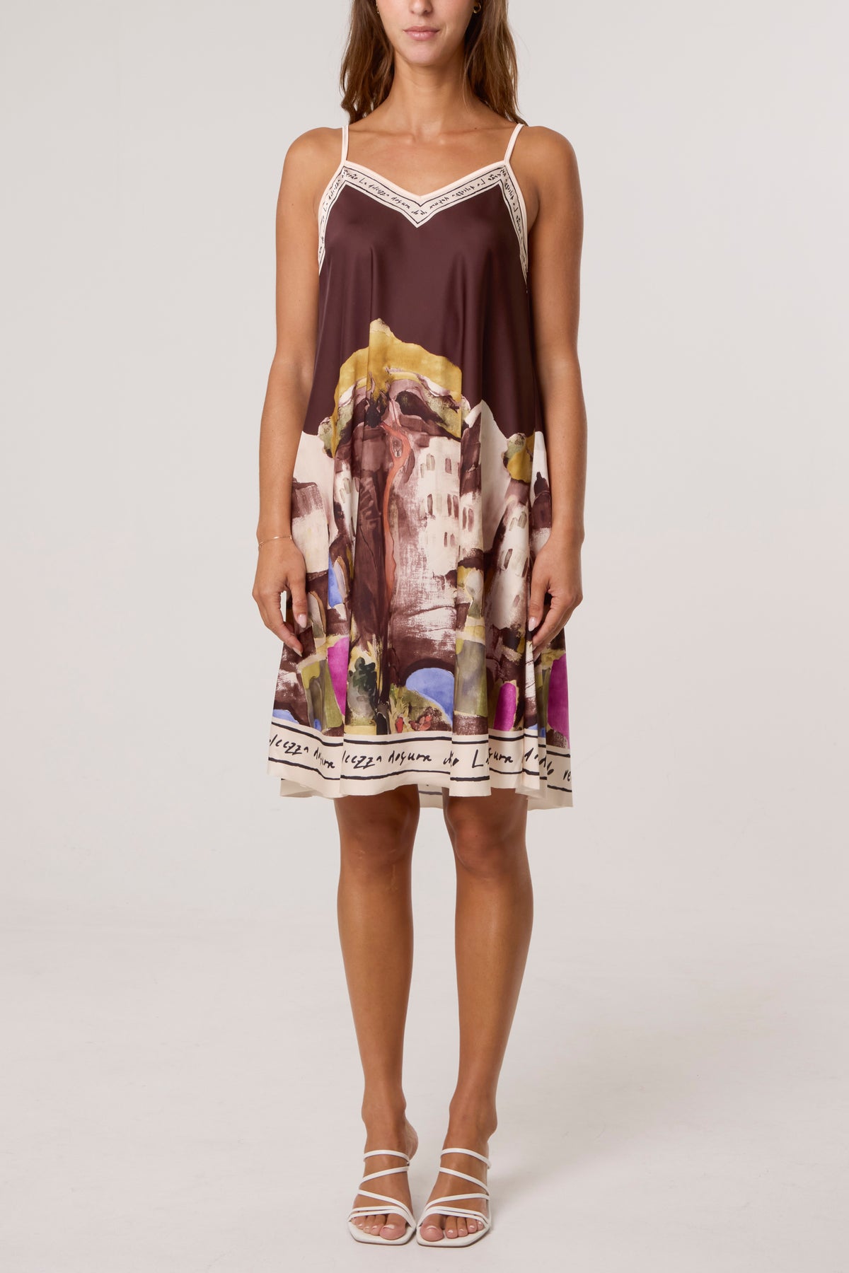 Satin Cami Border Print Mini Dress