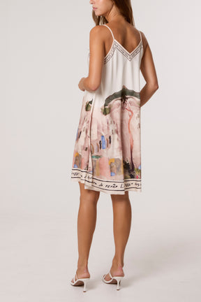 Satin Cami Border Print Mini Dress