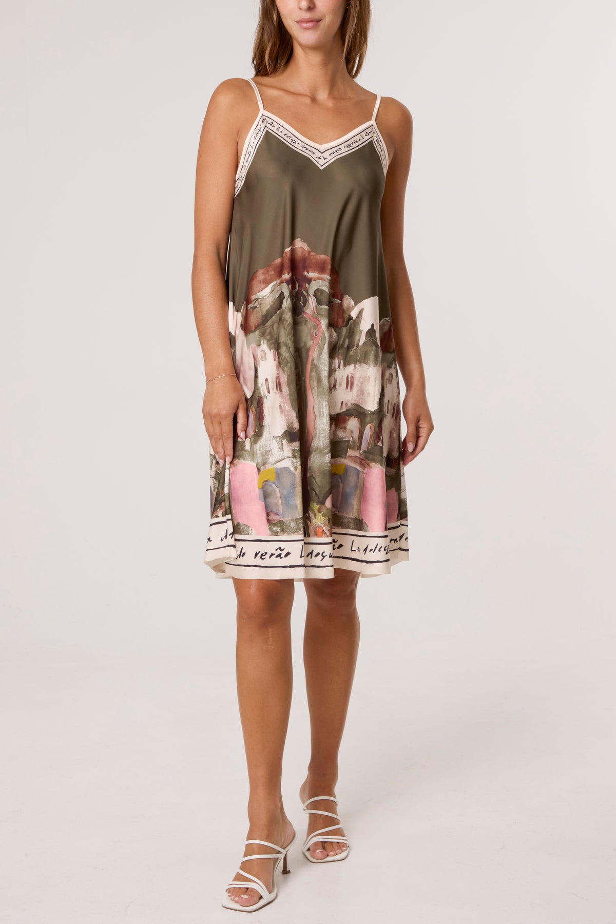 Satin Cami Border Print Mini Dress