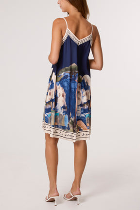 Satin Cami Border Print Mini Dress