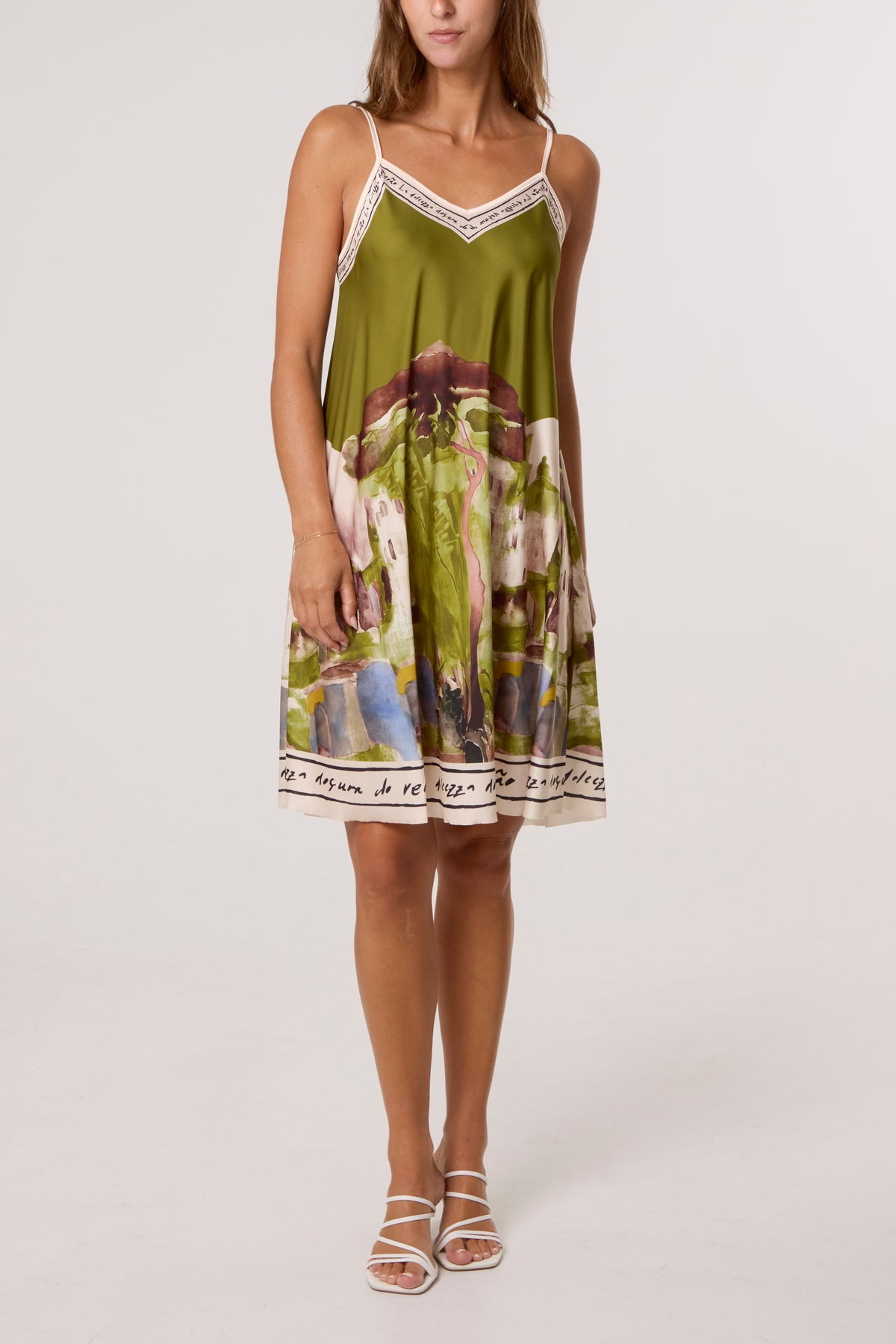 Satin Cami Border Print Mini Dress