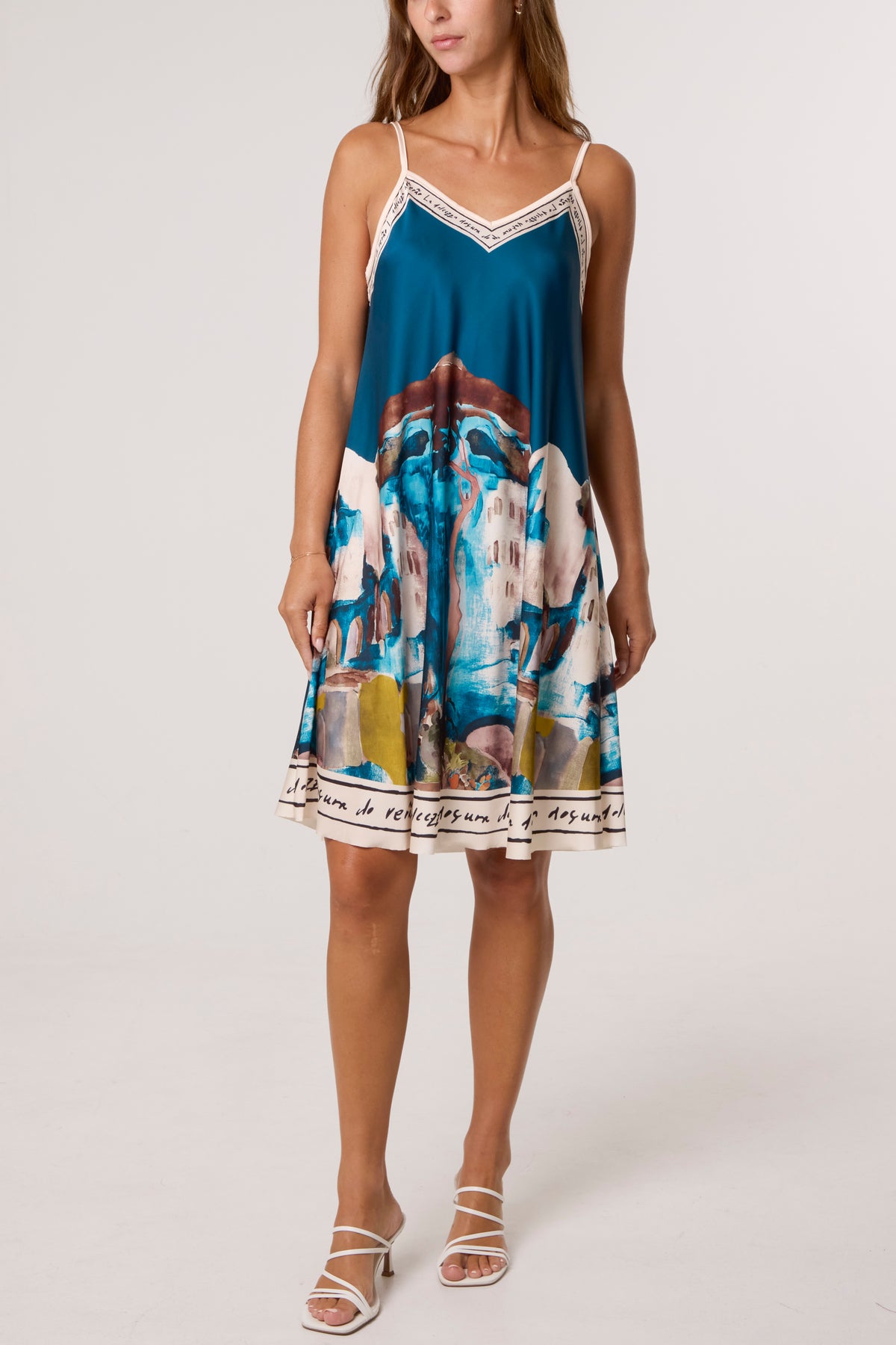 Satin Cami Border Print Mini Dress