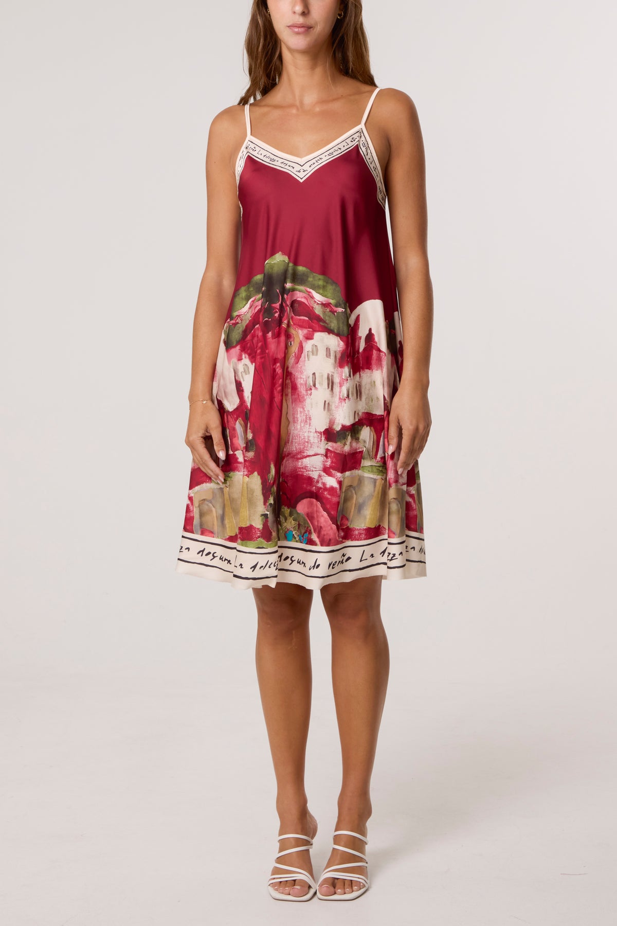 Satin Cami Border Print Mini Dress