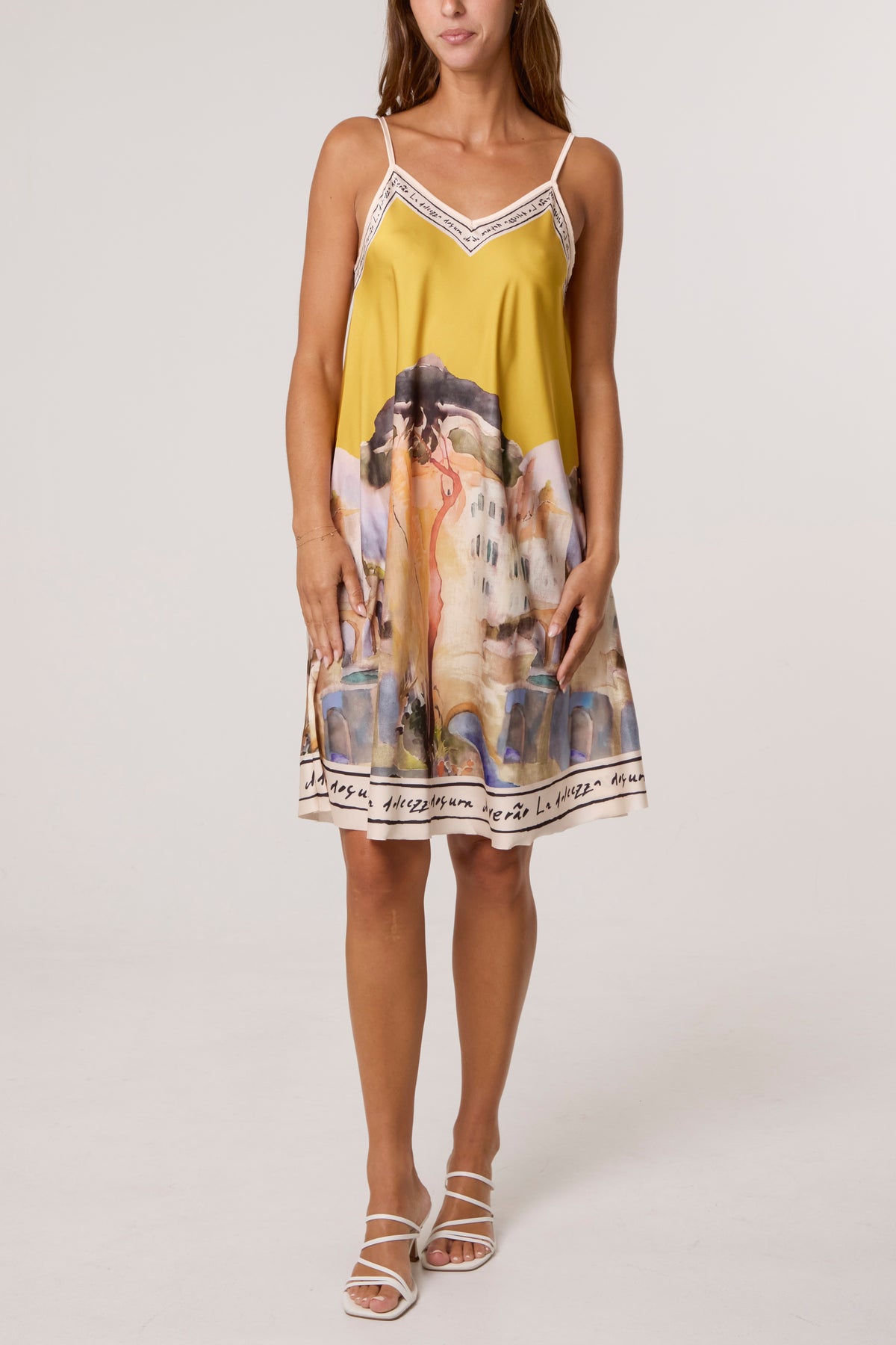 Satin Cami Border Print Mini Dress