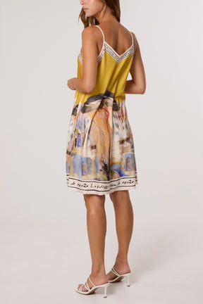 Satin Cami Border Print Mini Dress