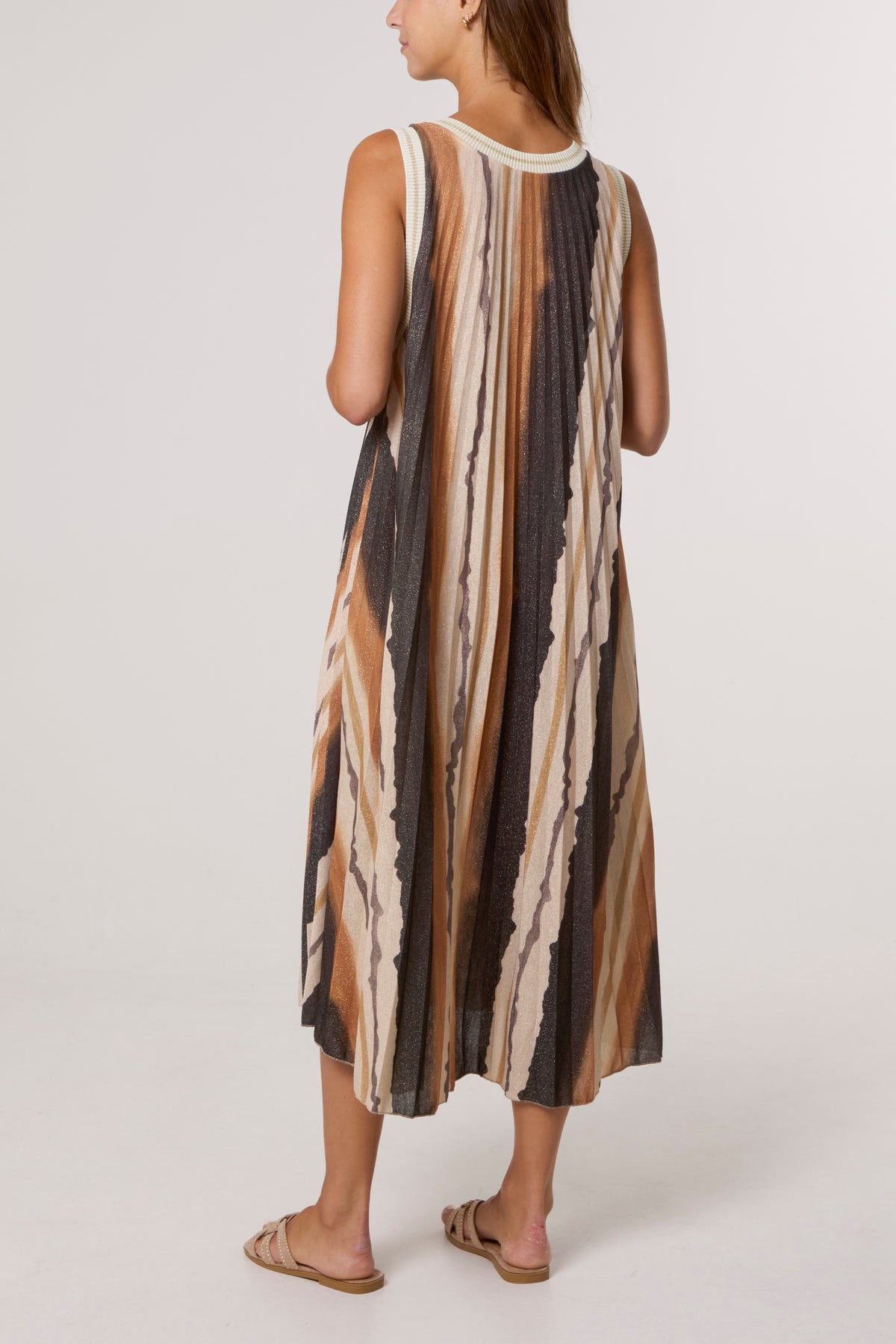 Pleated Lurex Vertical Stripe Dress