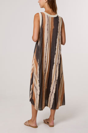Pleated Lurex Vertical Stripe Dress
