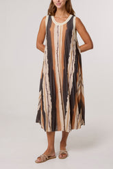 Pleated Lurex Vertical Stripe Dress