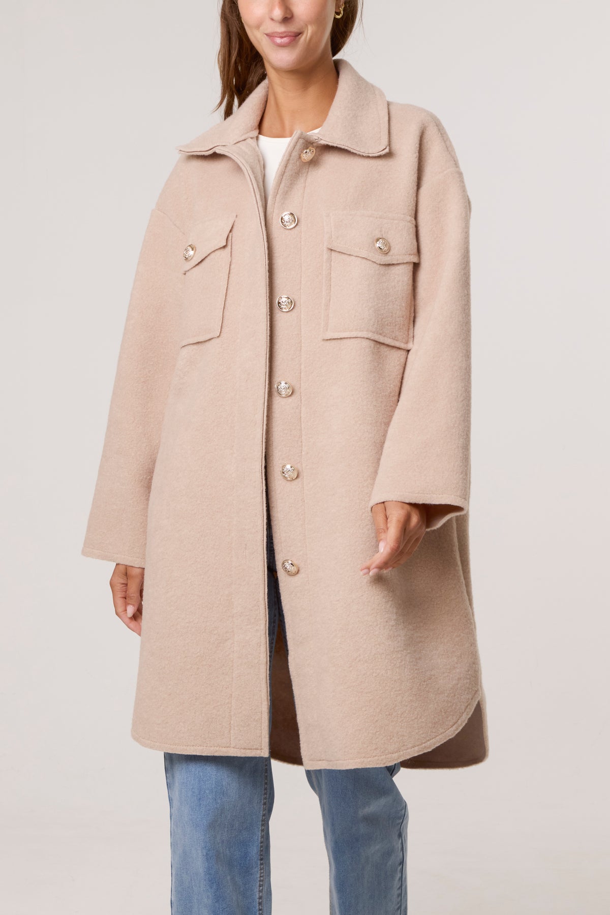 Utility Pockets Wool Like Coat