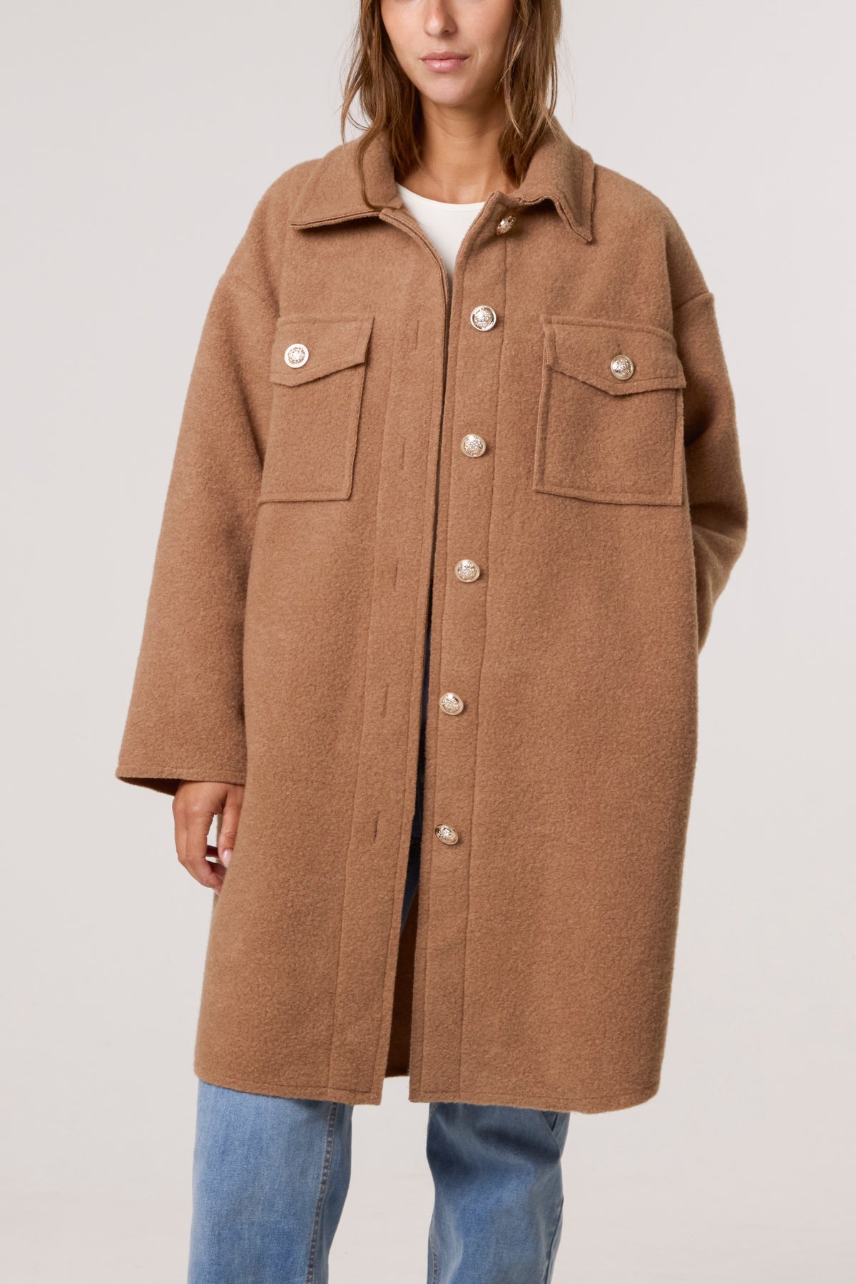 Utility Pockets Wool Like Coat