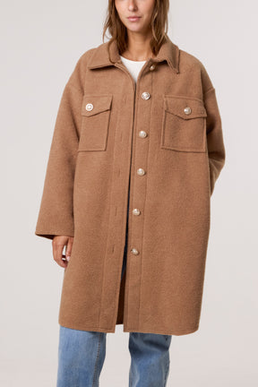 Utility Pockets Wool Like Coat