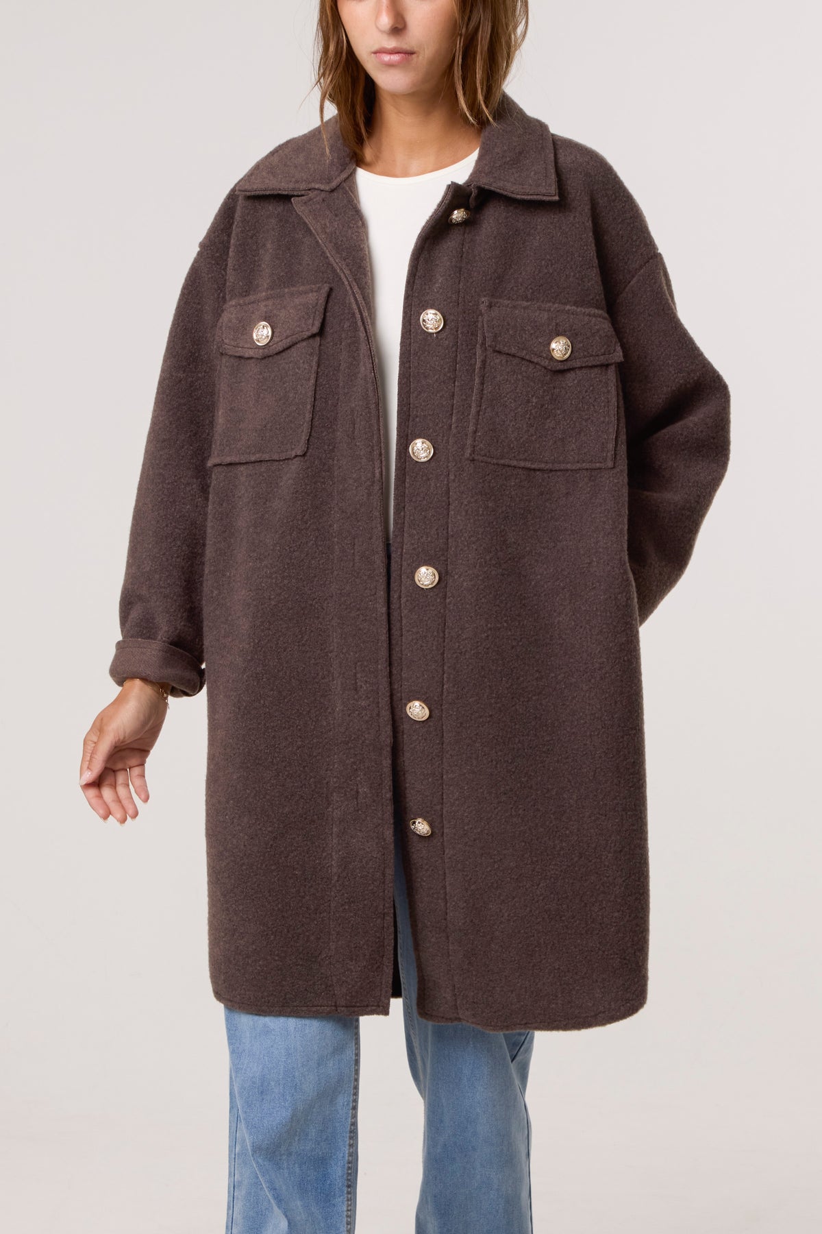 Utility Pockets Wool Like Coat