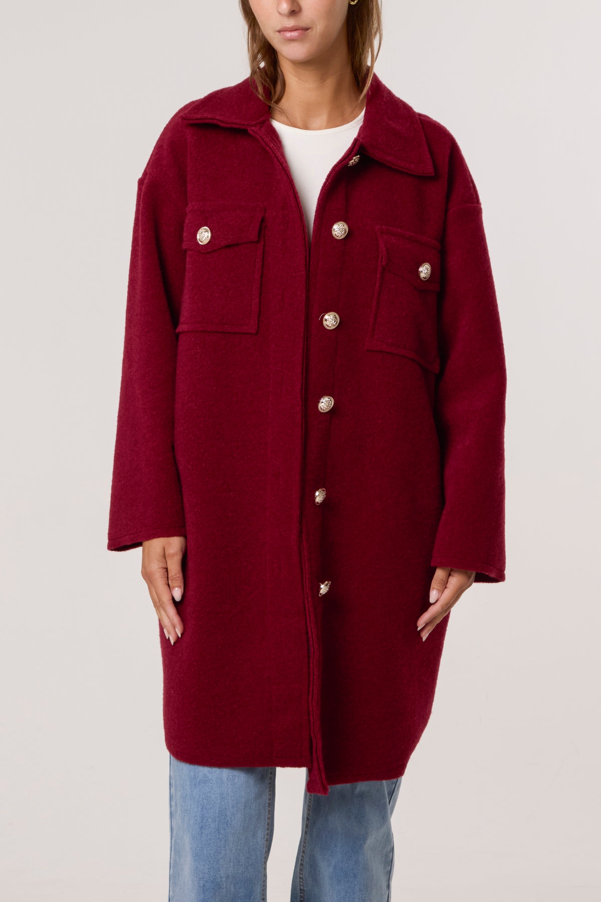 Utility Pockets Wool Like Coat