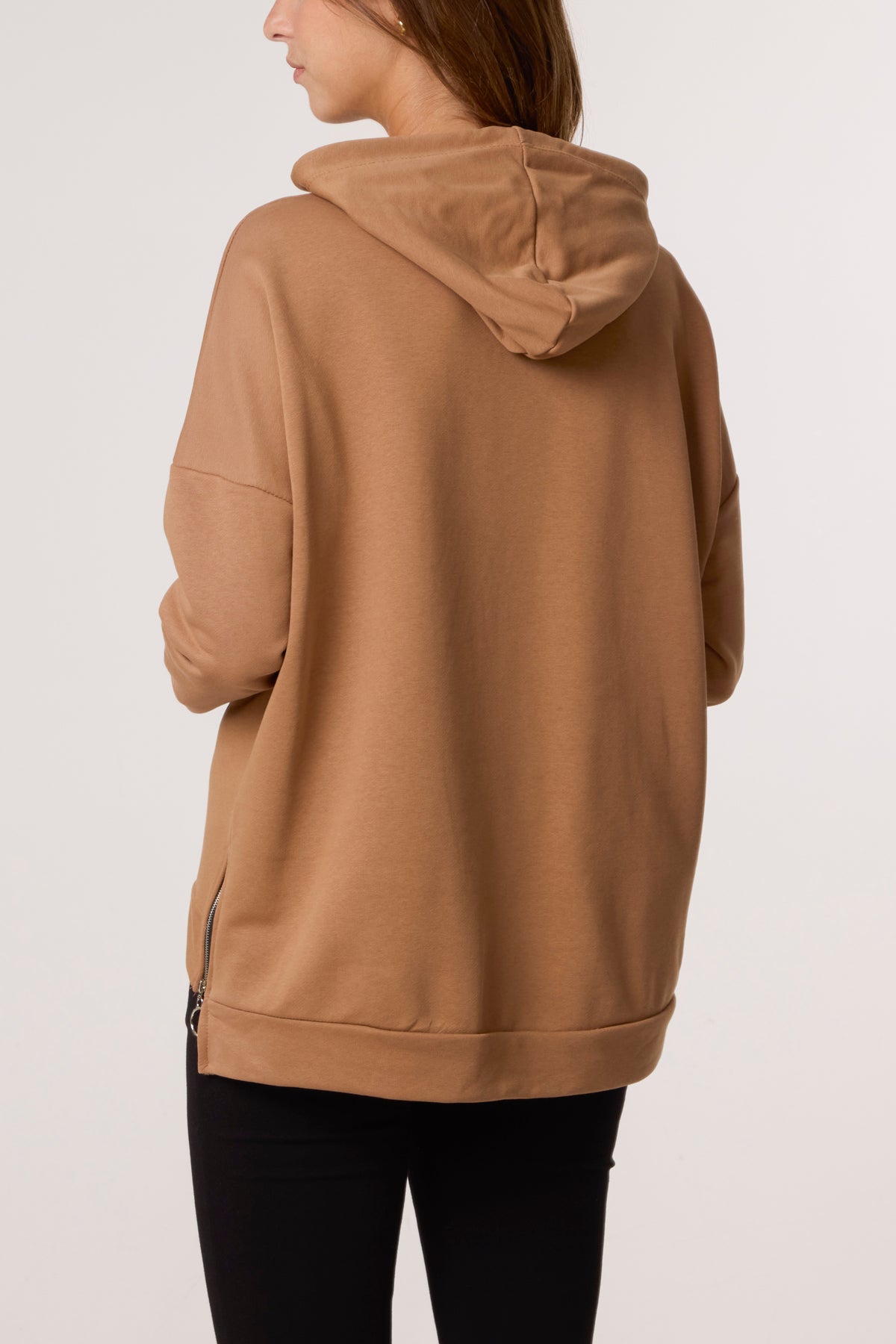 Cotton Blend Side Zip Detail Hoodie