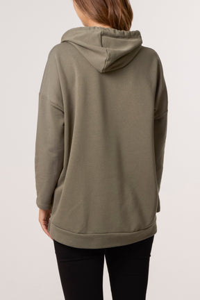 Cotton Blend Side Zip Detail Hoodie