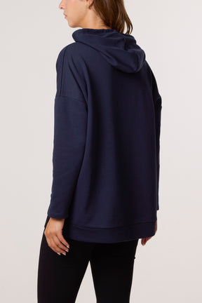 Cotton Blend Side Zip Detail Hoodie