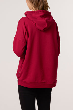 Cotton Blend Side Zip Detail Hoodie
