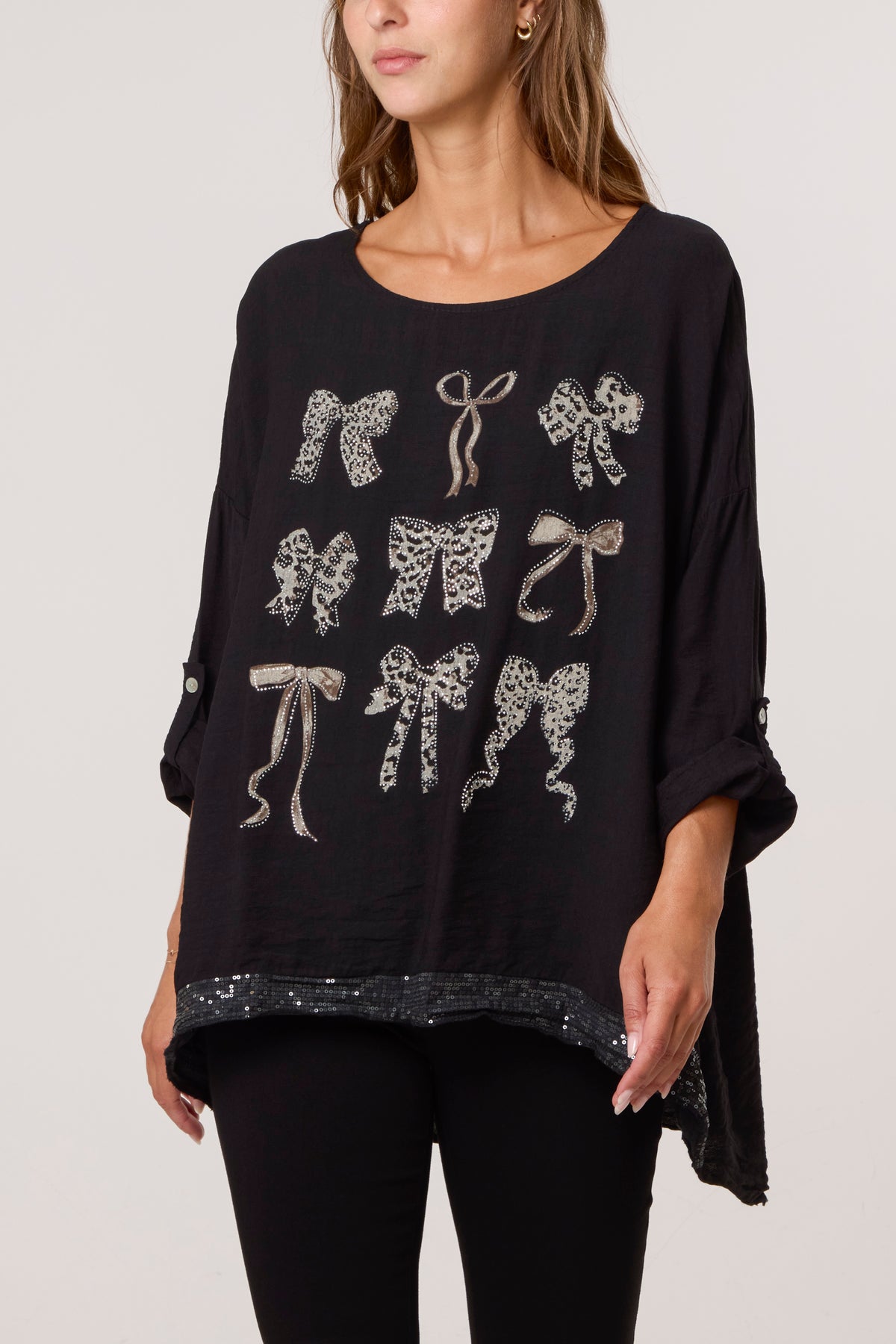 Diamante Animal Bows Long Sleeve Top
