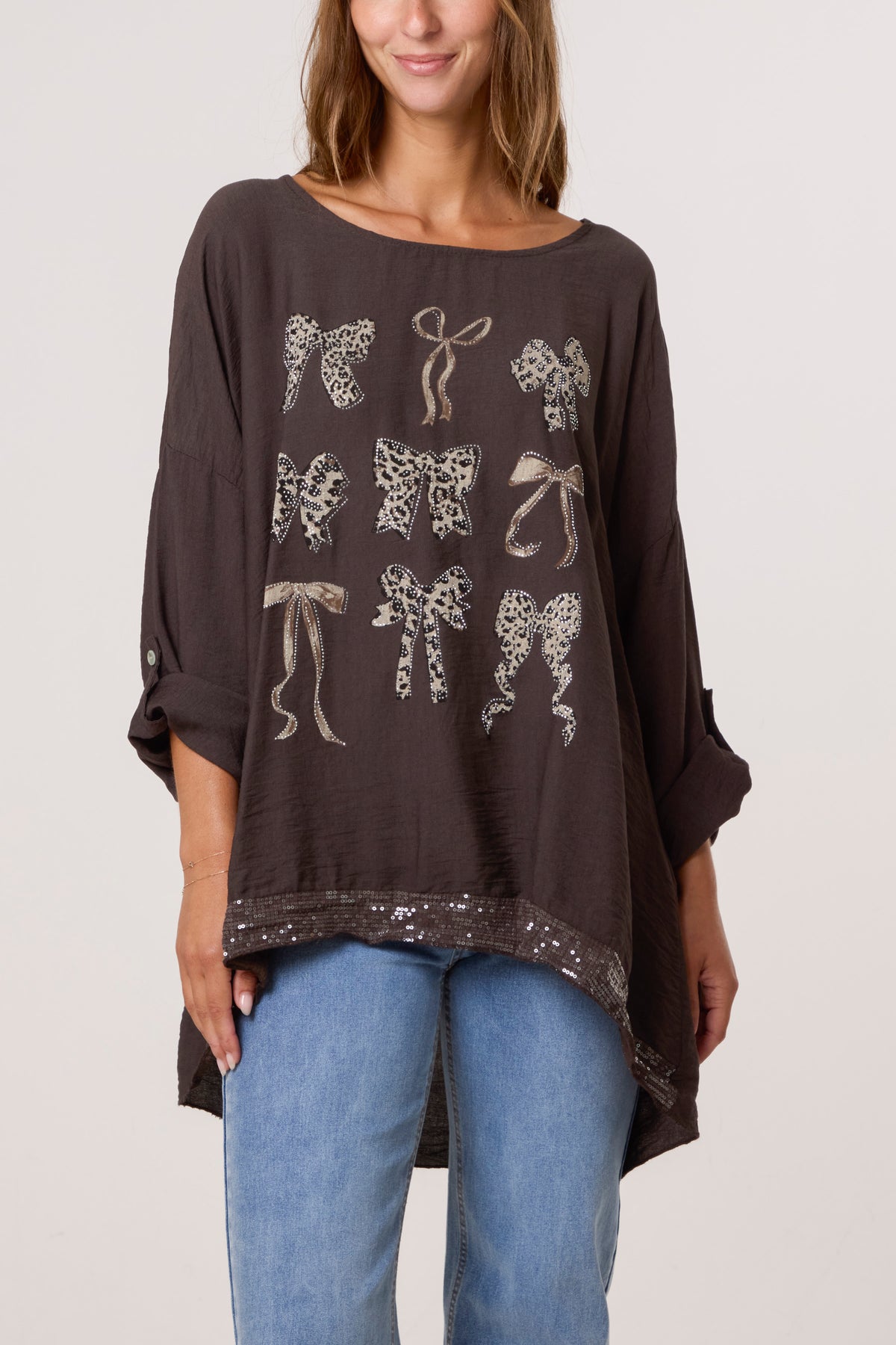 Diamante Animal Bows Long Sleeve Top