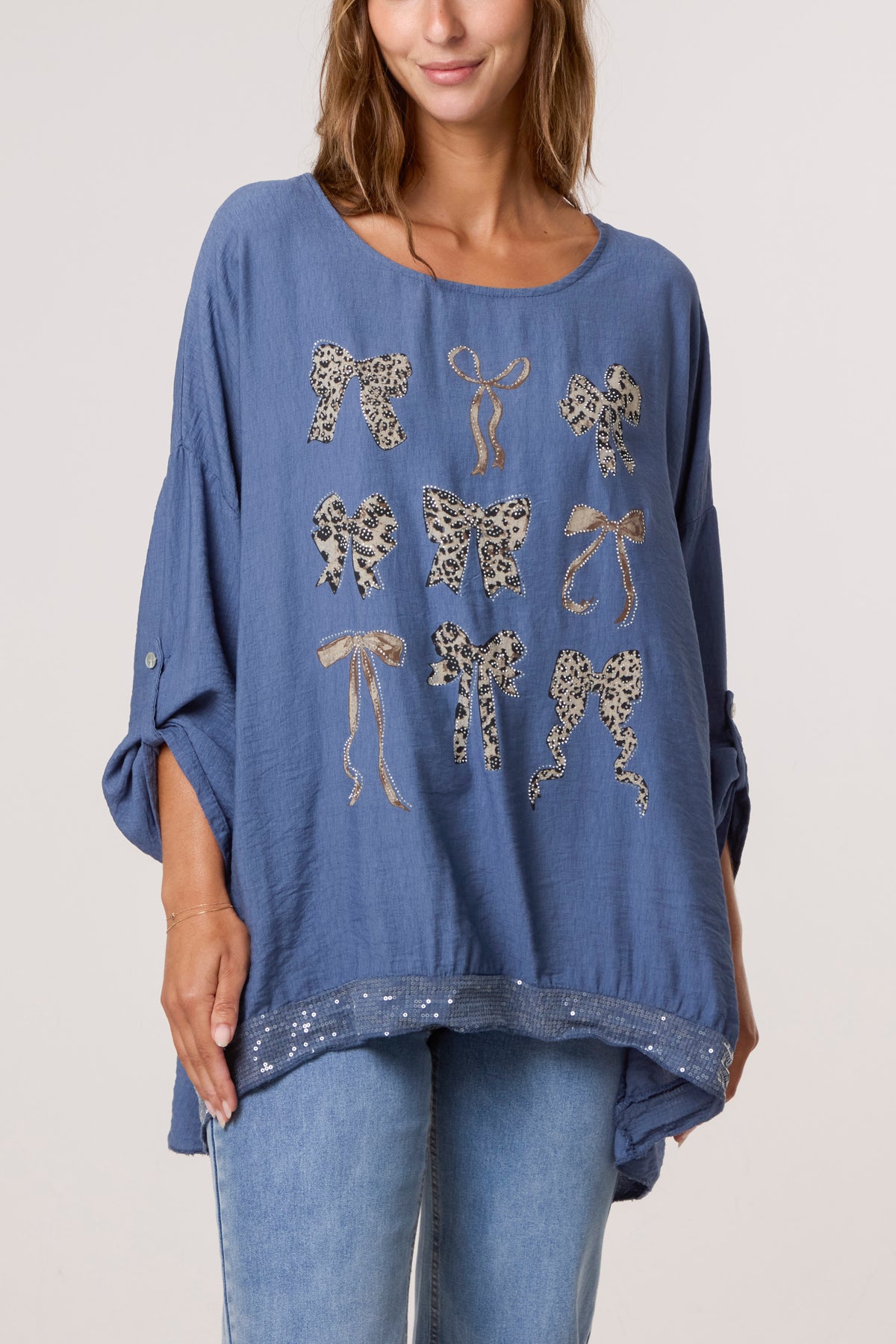 Diamante Animal Bows Long Sleeve Top
