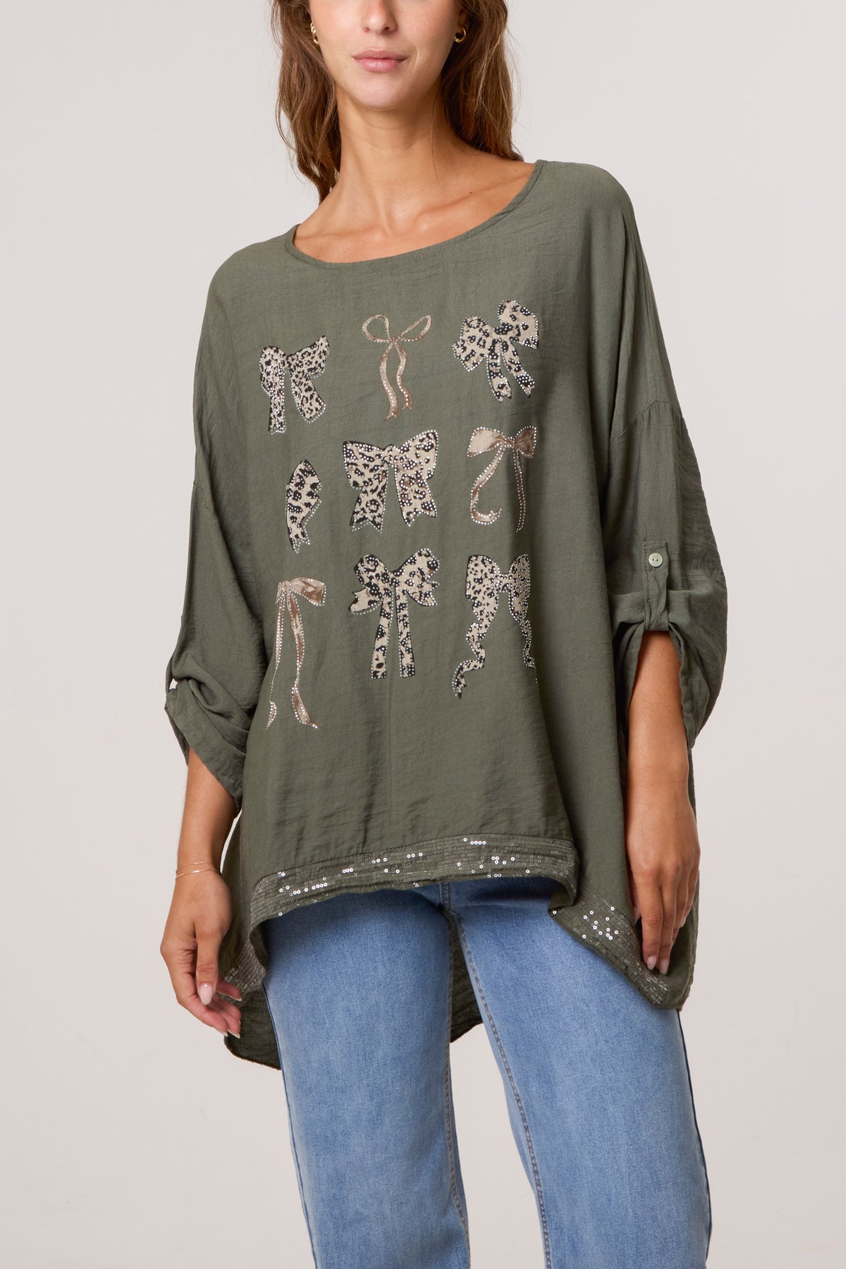Diamante Animal Bows Long Sleeve Top