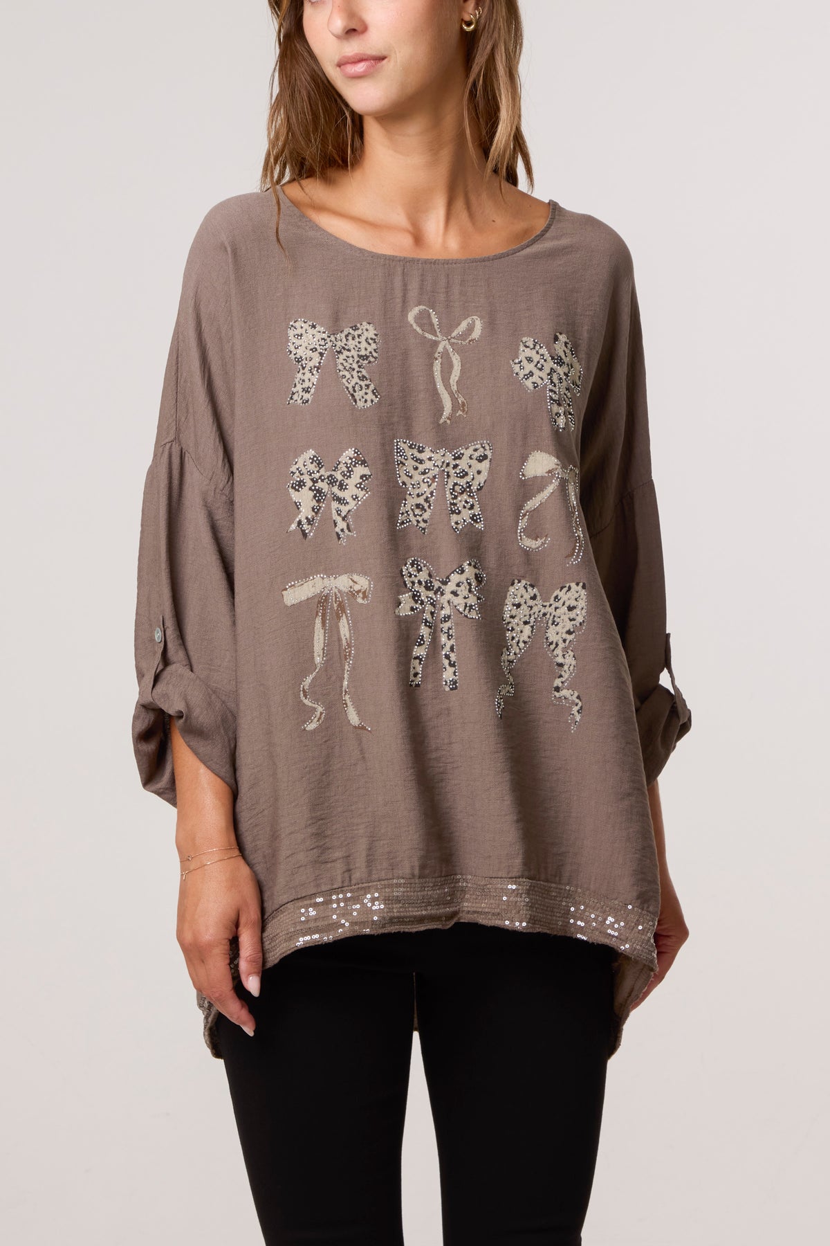 Diamante Animal Bows Long Sleeve Top