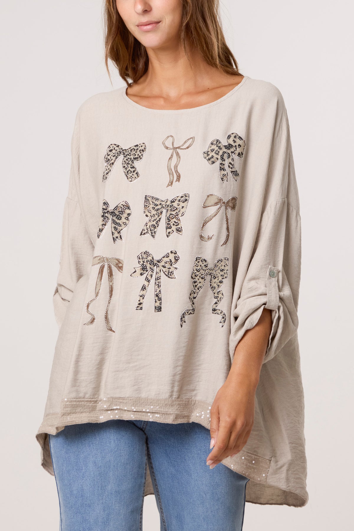 Diamante Animal Bows Long Sleeve Top