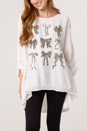 Diamante Animal Bows Long Sleeve Top