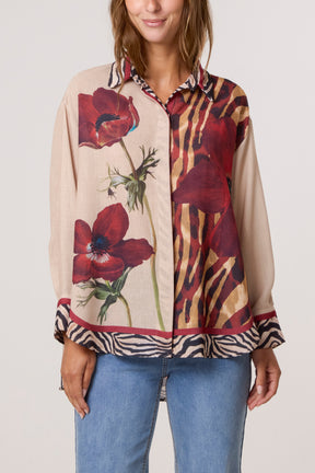 Poppy Flower Linen Blend Shirt