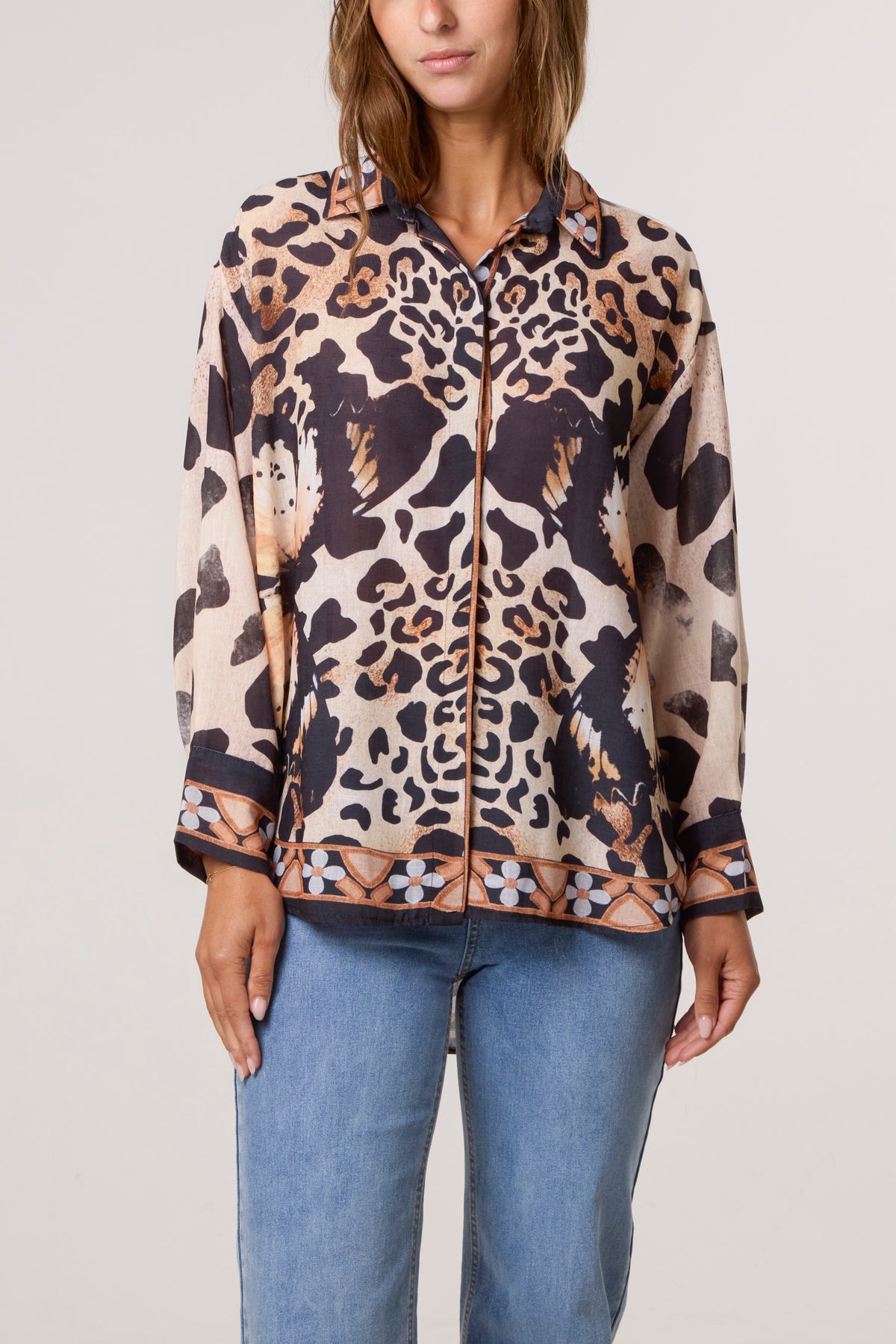Butterfly & Cheetah Linen Blend Shirt