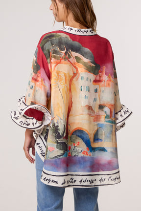 Landscape Print Frill Sleeve Shirt