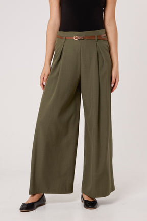 Pleated Front Belted Palazzo Trousers