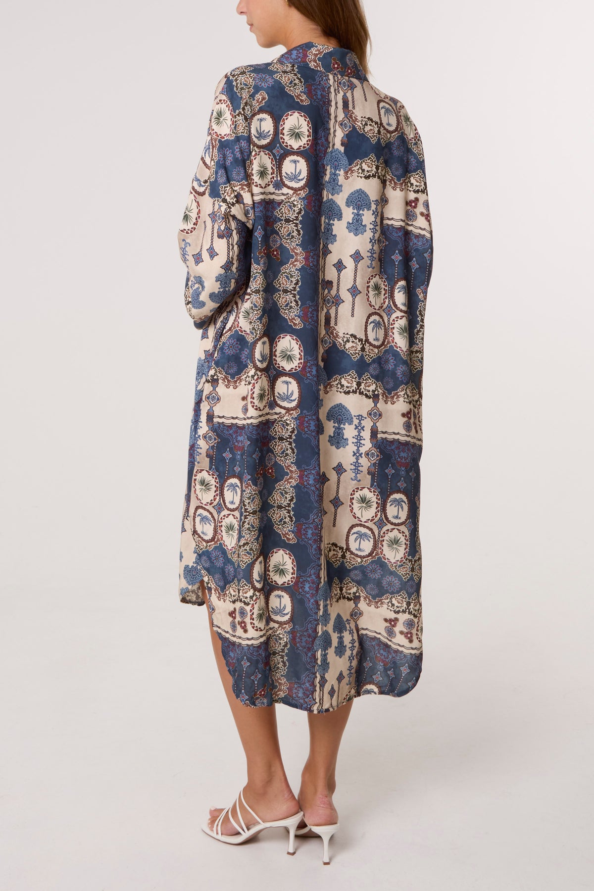 Patchwork Collar Pockets Midi Dress