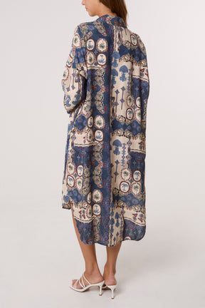 Patchwork Collar Pockets Midi Dress