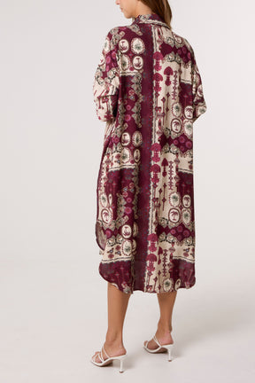 Patchwork Collar Pockets Midi Dress