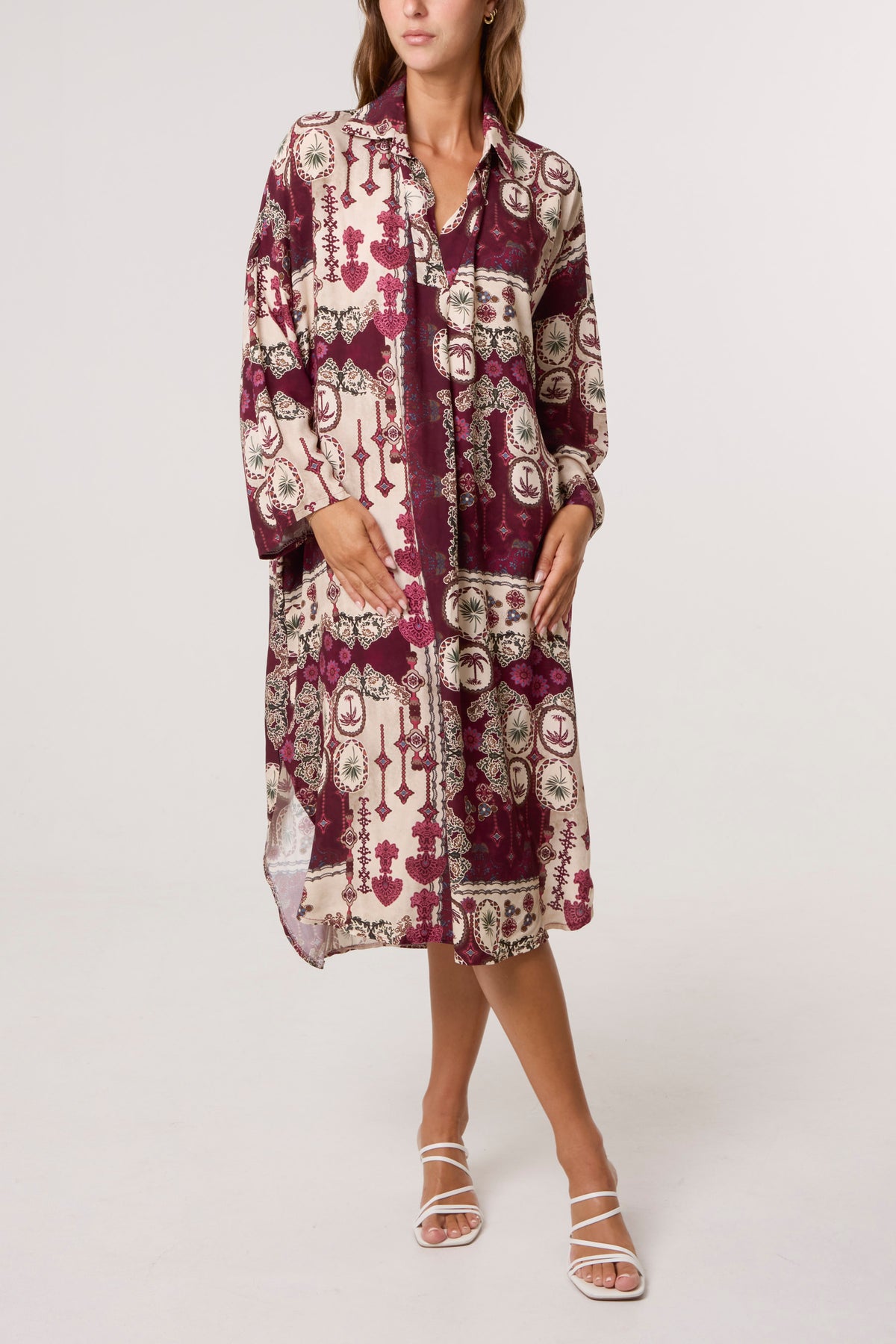 Patchwork Collar Pockets Midi Dress