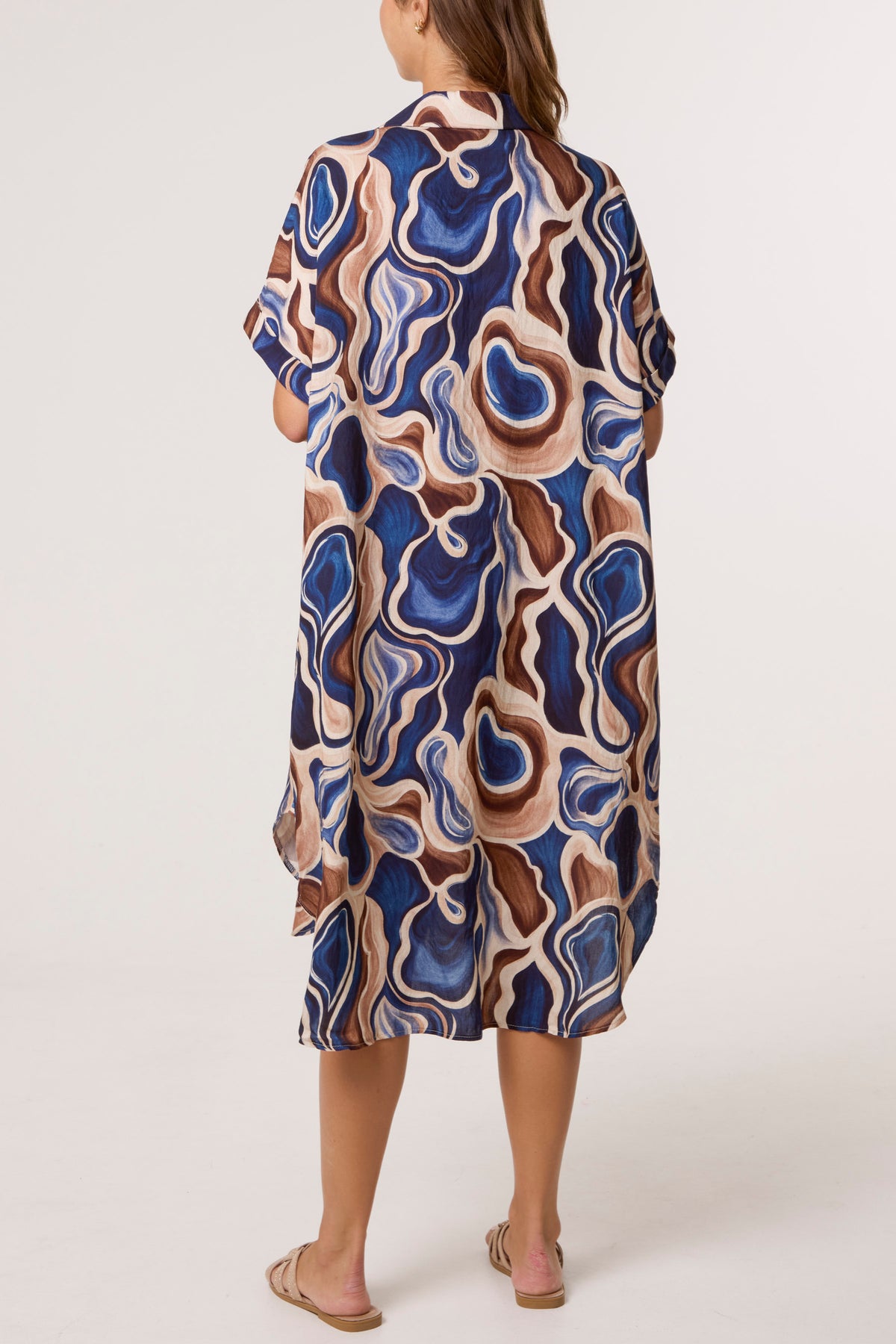 Swirl Collar Pockets Midi Dress