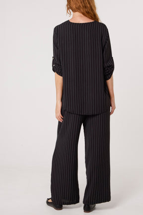 Stripe Round Neck Blouse & Trouser Set